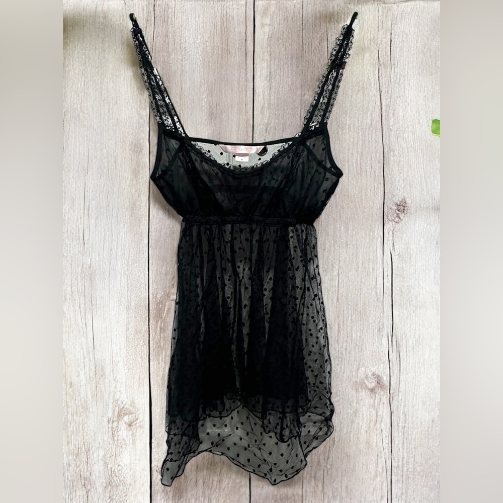 Vintage Y2K 2001 Victorias Secret Black Mesh Babydoll Whimsigoth Nighty Size M